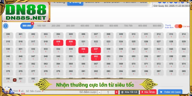 Xổ Số Siêu Tốc - Cơ Hội Đổi 1 Ăn 99.5 Trong 45 Giây Tại DN88